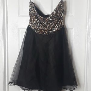 Leopard Print Black Strapless Dress